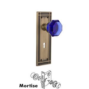 Nostalgic Warehouse - Complete Mortise Lockset with Keyhole - Mission Plate with Waldorf Cobalt Door Knob