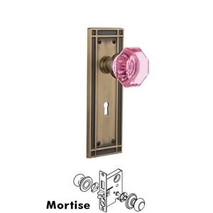 Nostalgic Warehouse - Complete Mortise Lockset with Keyhole - Mission Plate with Waldorf Pink Door Knob