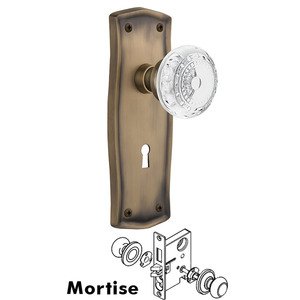 Nostalgic Warehouse - Complete Mortise Lockset - Prairie Plate with Crystal Meadows Knob