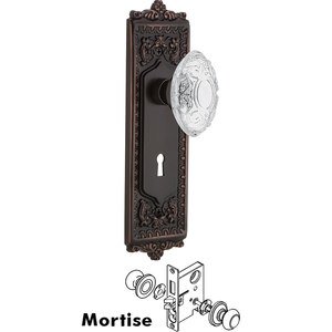 Nostalgic Warehouse - Complete Mortise Lockset with Keyhole - Egg & Dart Plate with Crystal Victorian Knob
