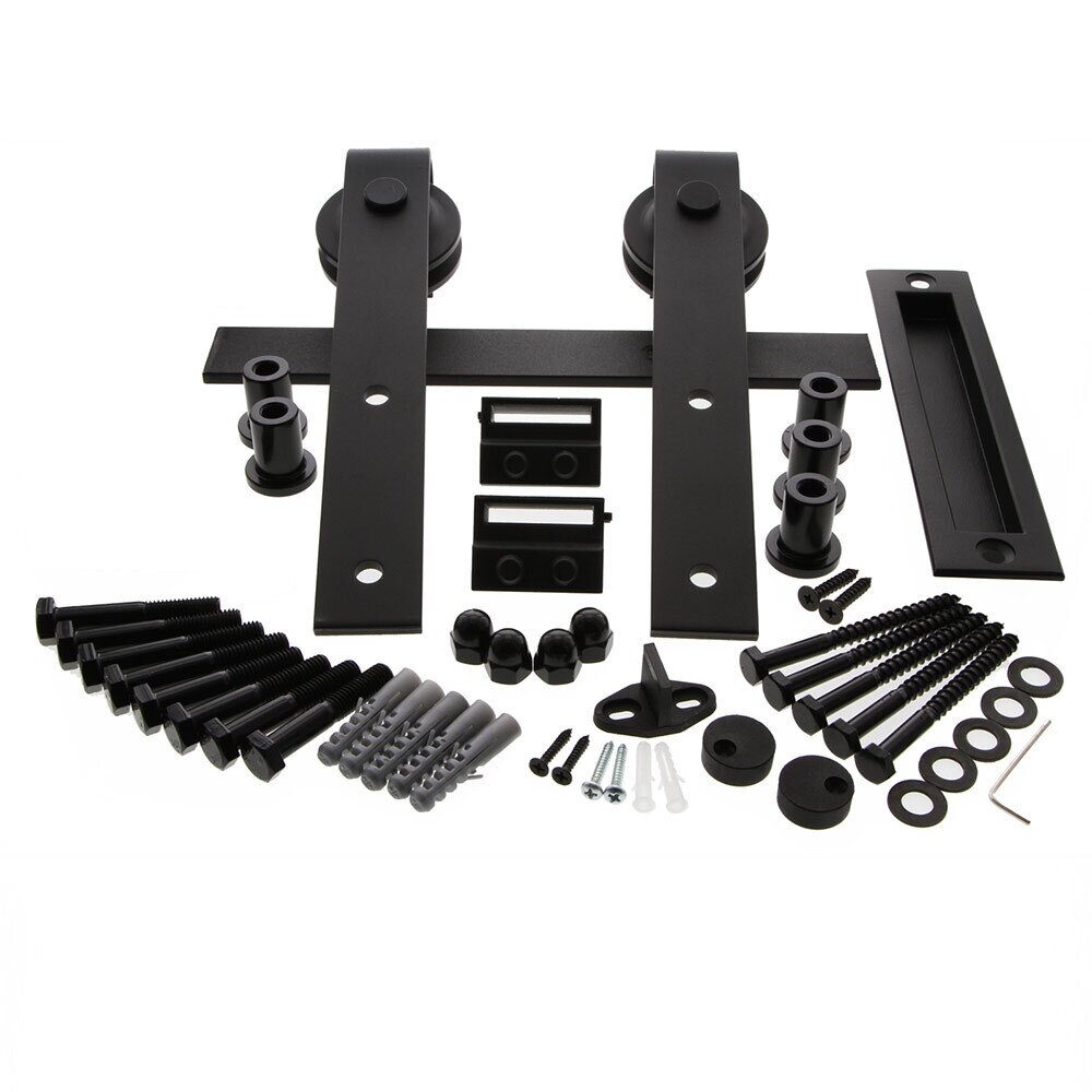 78 3/4" Barn Door Kit with Roller and Flush Pull in Black Iron
