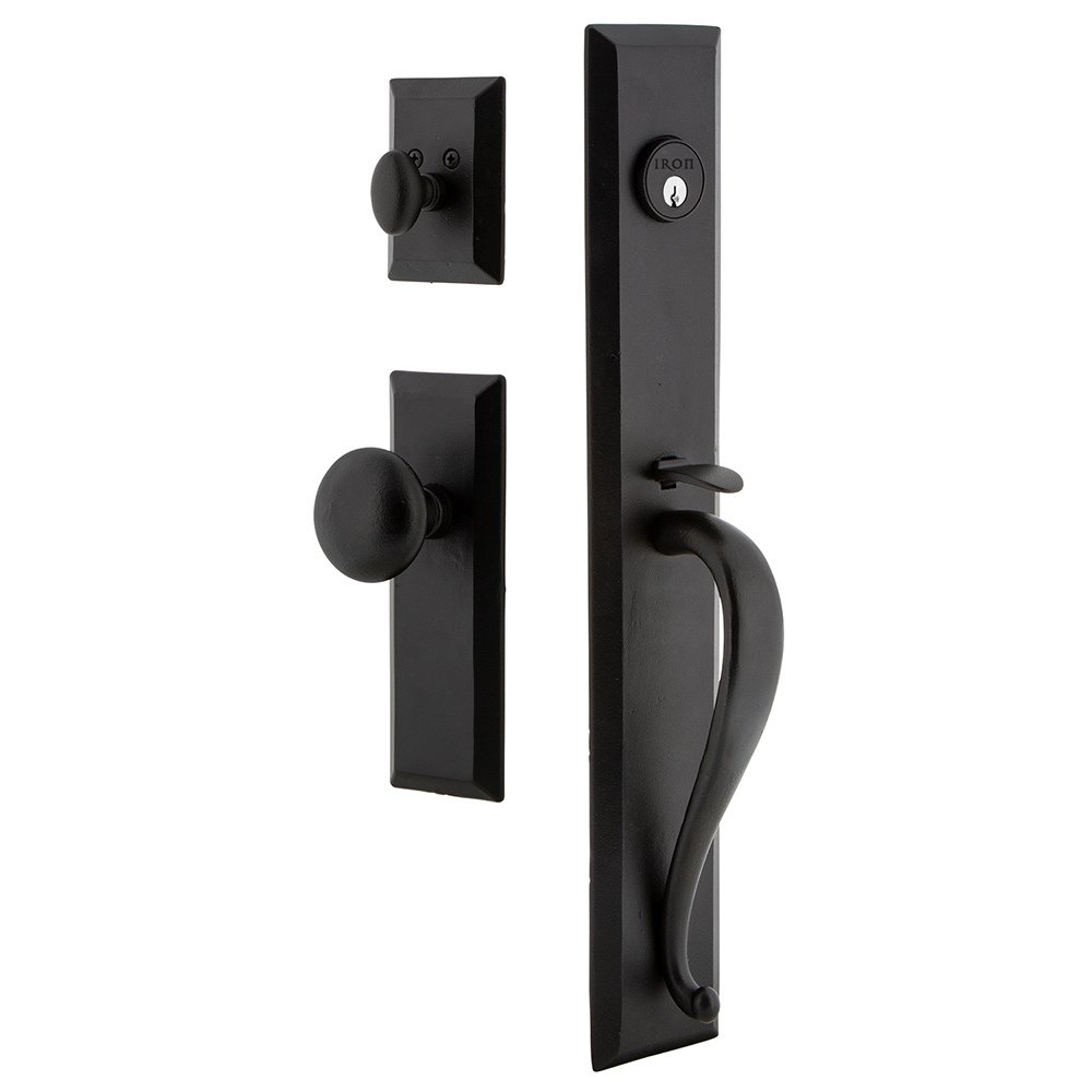 Keep One-Piece Handleset with A Grip with Keep Plate and Keep Knob in Black Iron