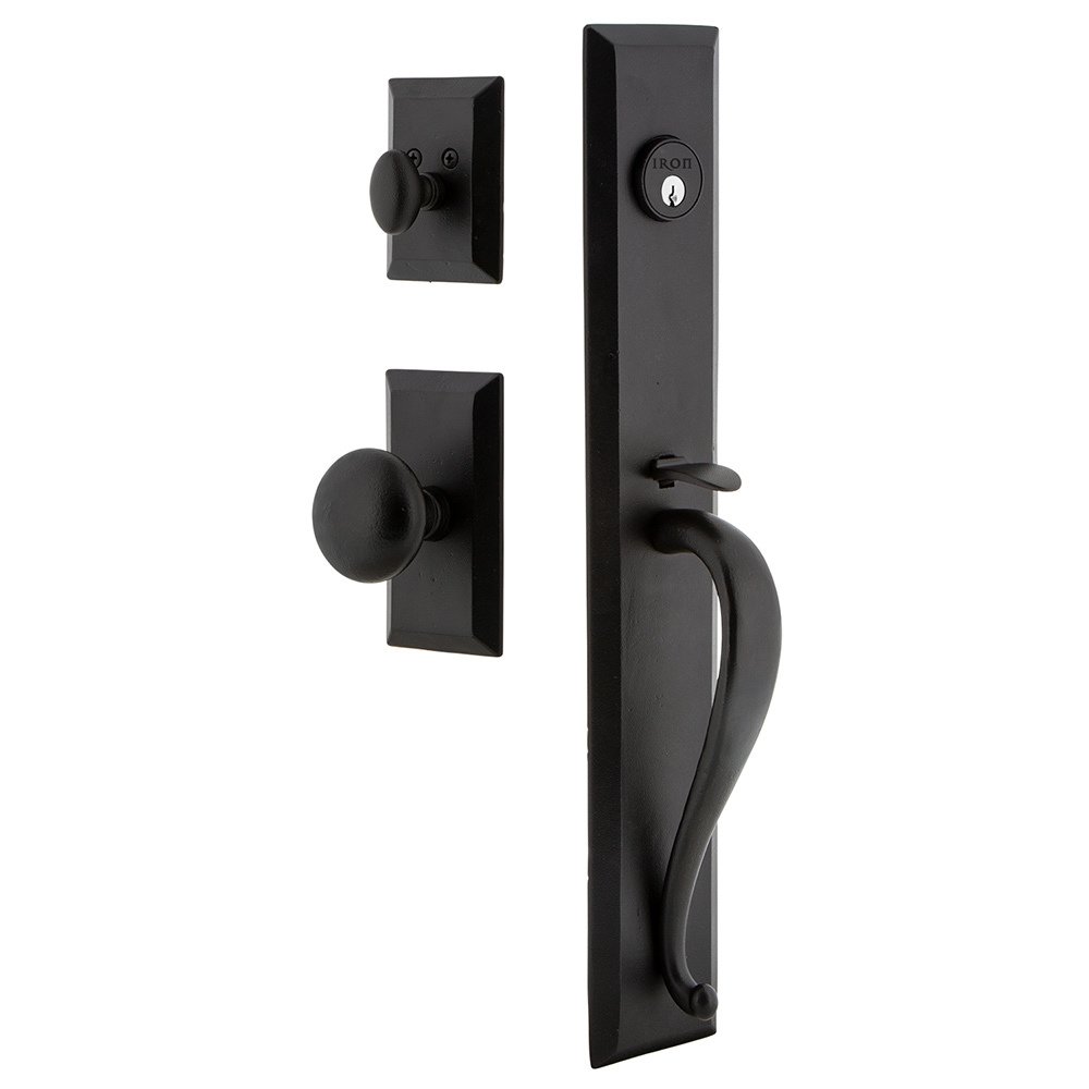 Keep One-Piece Handleset with A Grip with Vale Plate and Keep Knob in Black Iron