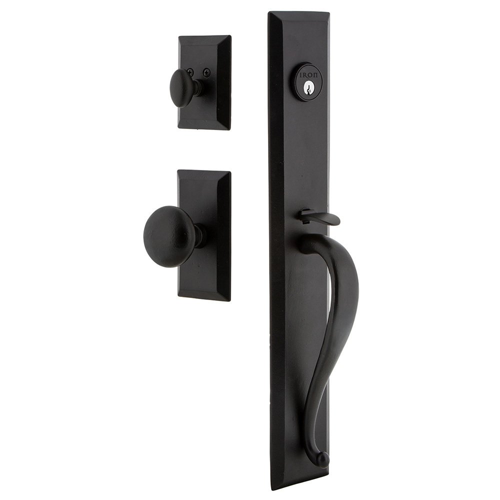 Keep One-Piece Dummy Handleset with A Grip with Vale Plate Keep Knob in Black Iron