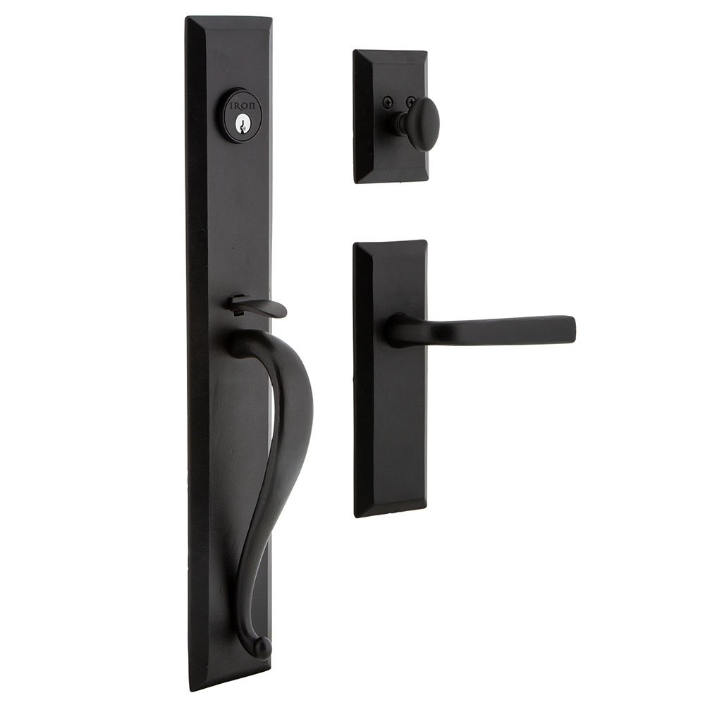 Keep One-Piece Dummy Handleset with A Grip with Keep Plate and Lance Lever in Black Iron