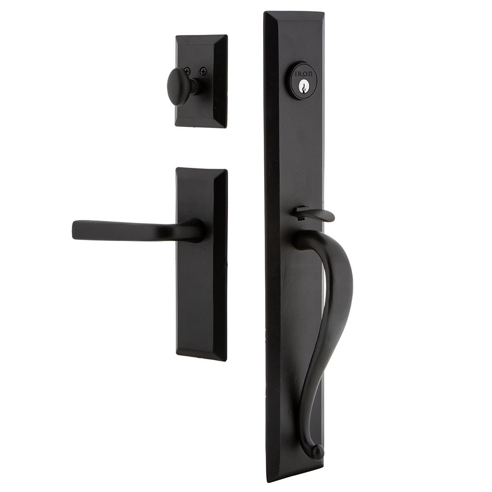 Keep One-Piece Dummy Handleset with A Grip with Keep Plate and Lance Lever in Black Iron