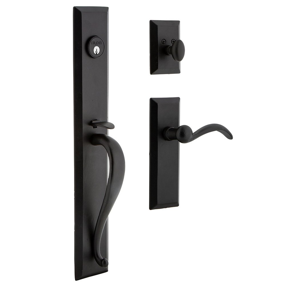 Keep One-Piece Dummy Handleset with A Grip with Keep Plate and Tine Lever in Black Iron