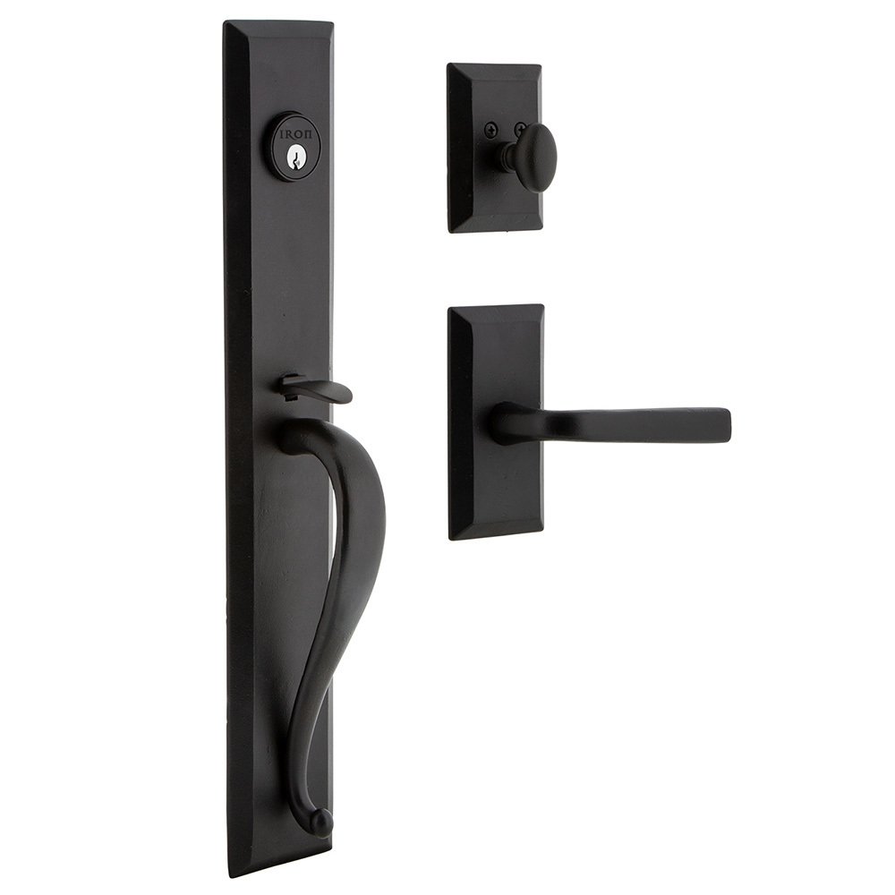 Keep One-Piece Dummy Handleset with A Grip with Vale Plate Lance Lever in Black Iron