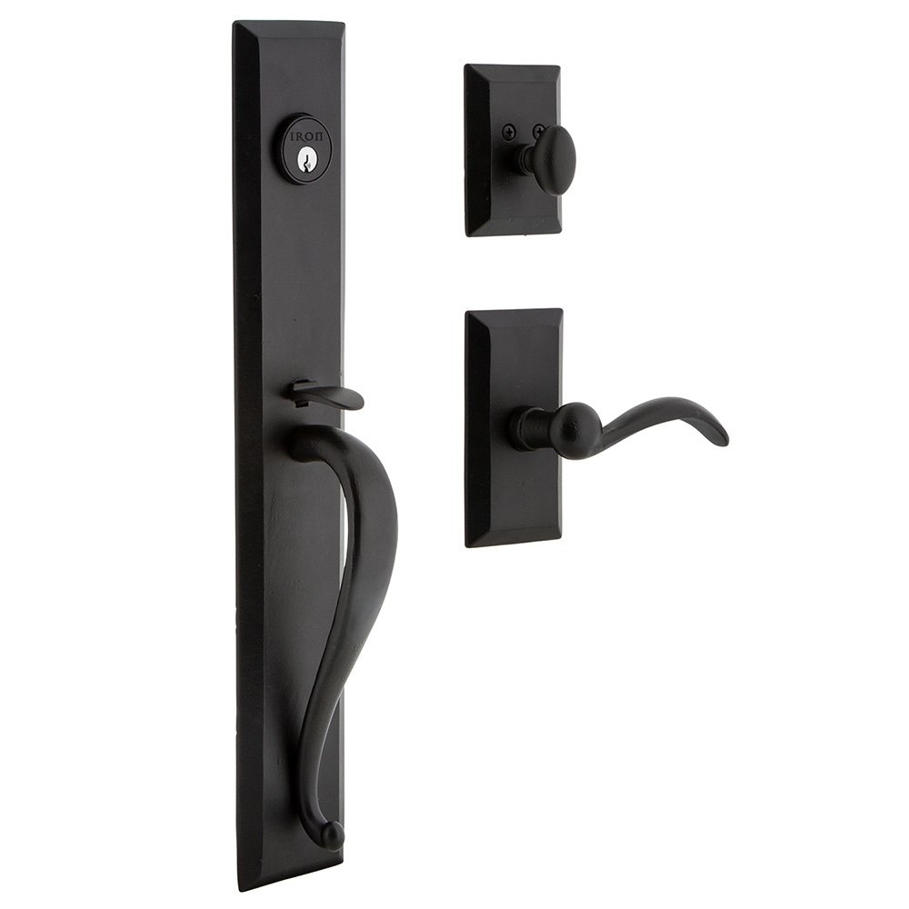Keep One-Piece Dummy Handleset with A Grip with Vale Plate Tine Lever in Black Iron