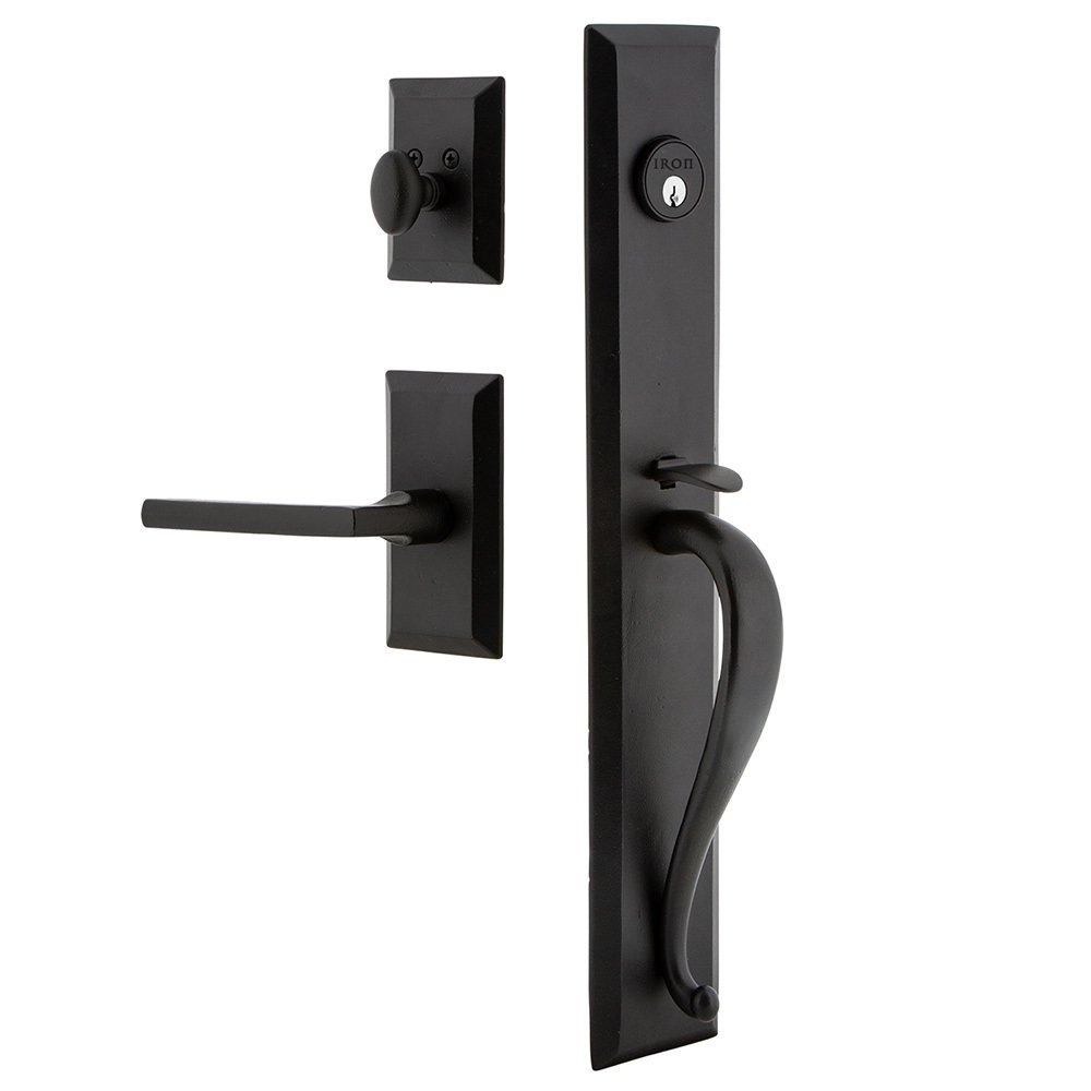 Keep One-Piece Dummy Handleset with A Grip with Vale Plate Dirk Lever in Black Iron