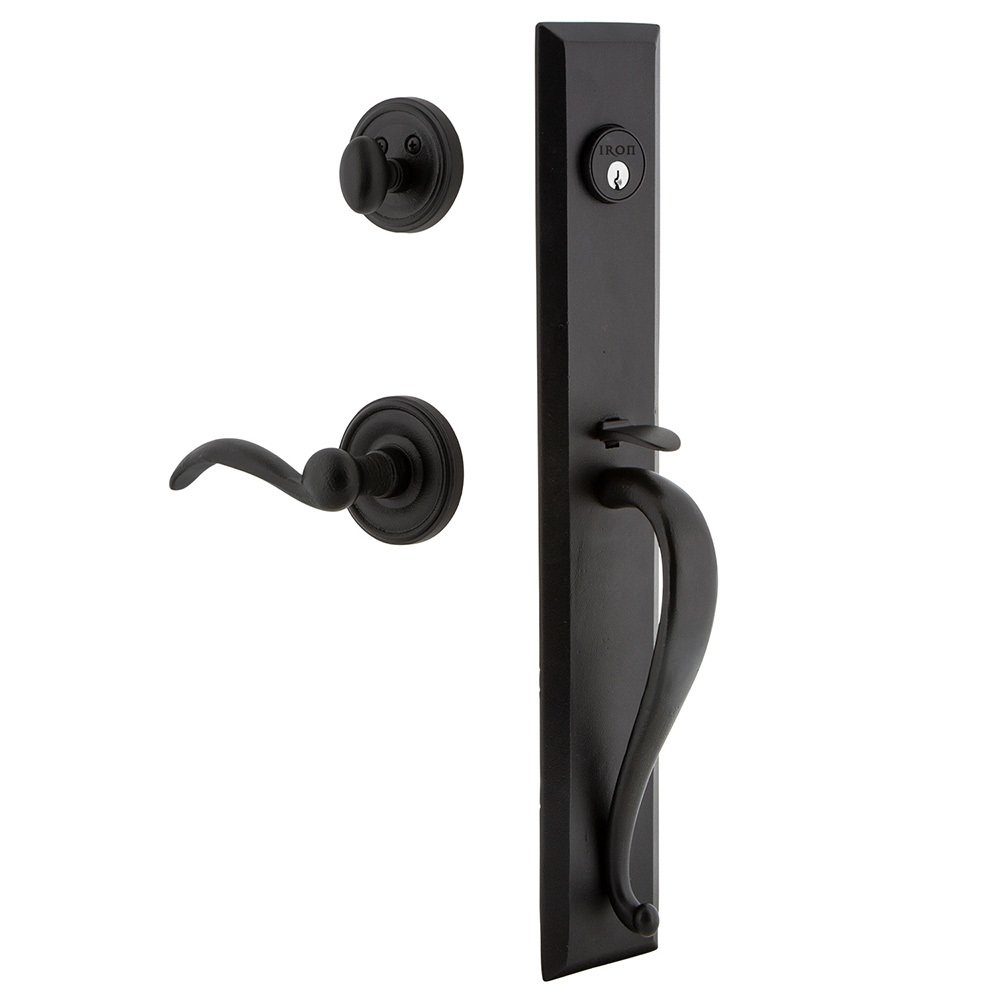 Keep One-Piece Dummy Handleset with A Grip with Loch Rosette and Tine Lever in Black Iron