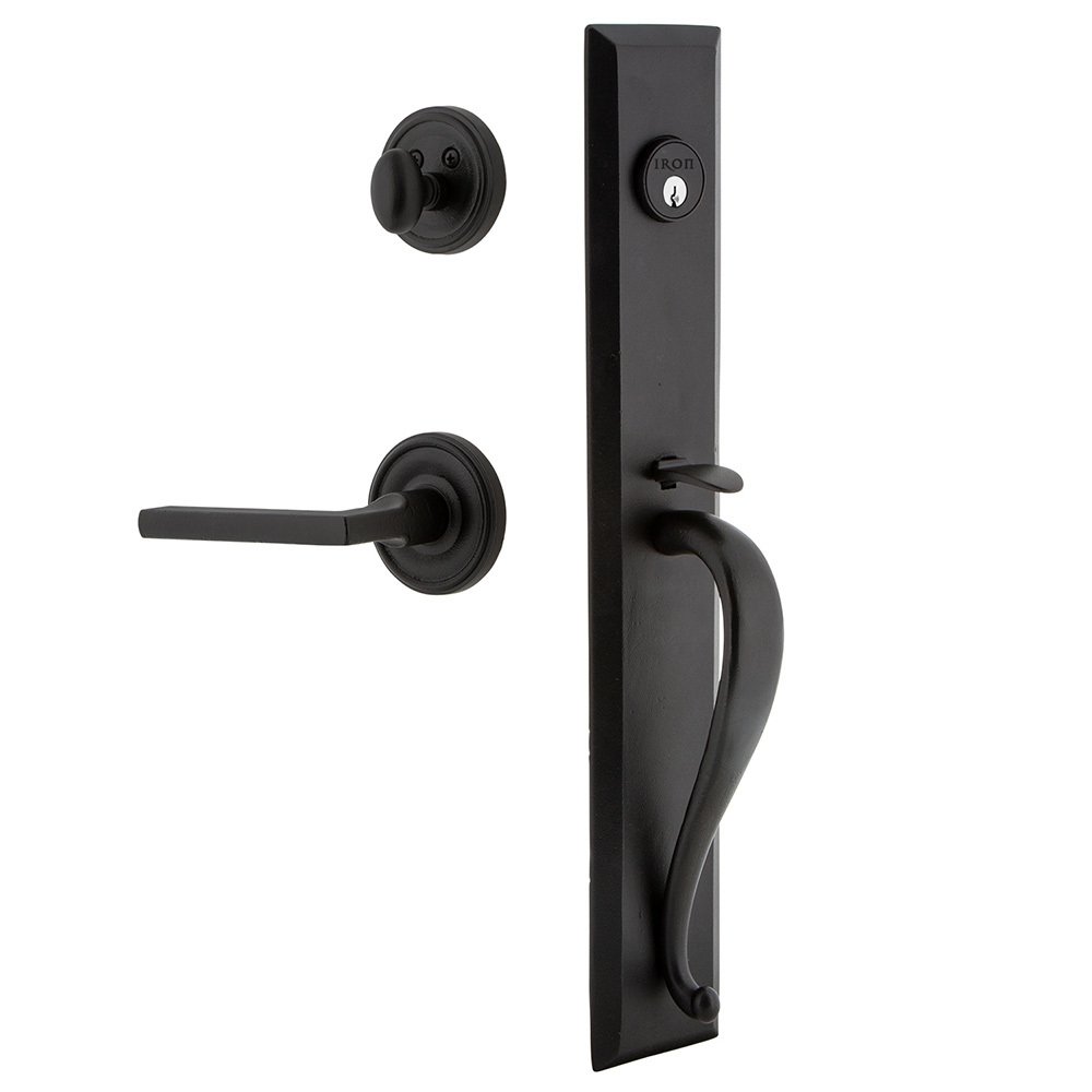 Keep One-Piece Dummy Handleset with A Grip with Loch Rosette and Dirk Lever in Black Iron