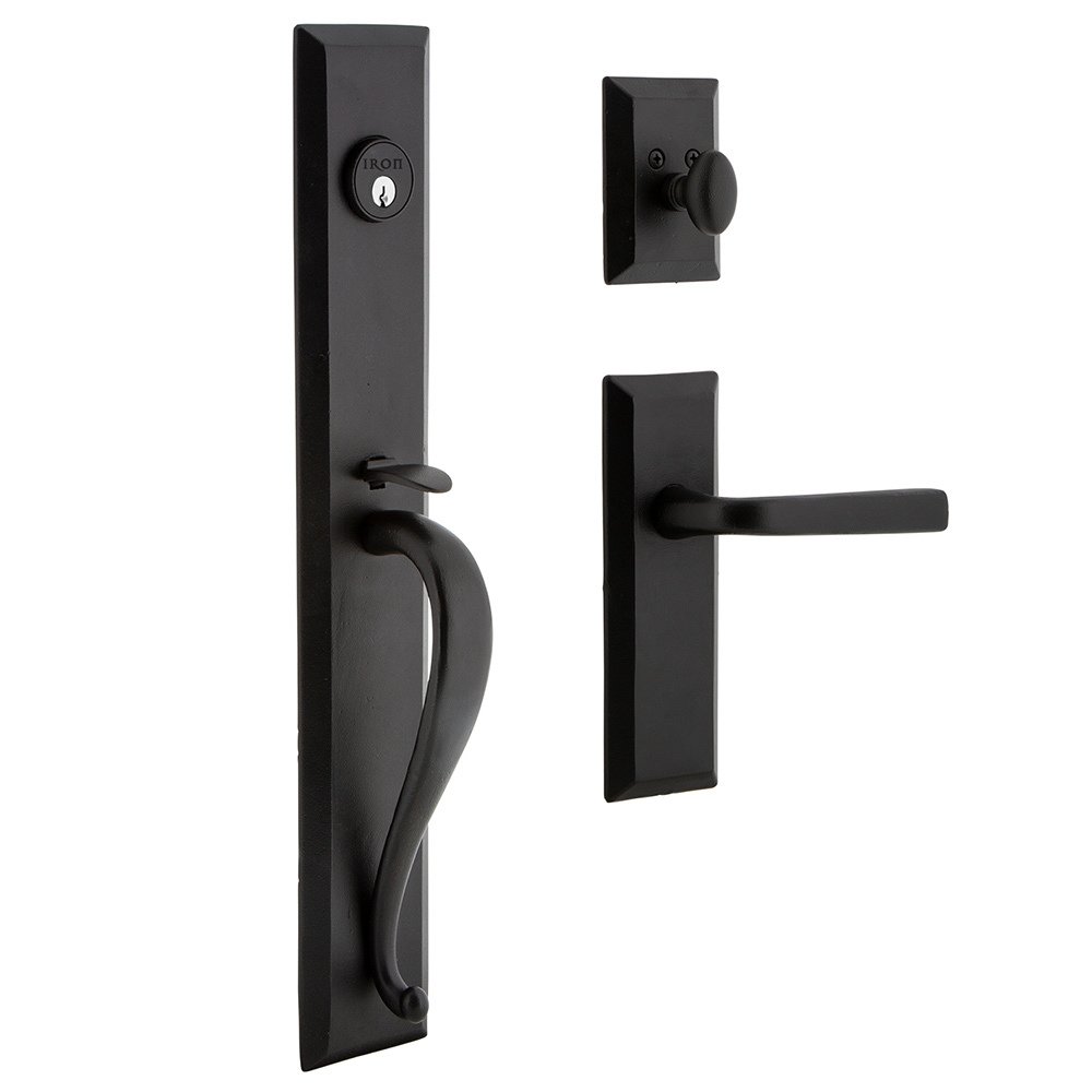 Keep One-Piece Handleset with A Grip with Keep Plate and Lance Lever in Black Iron