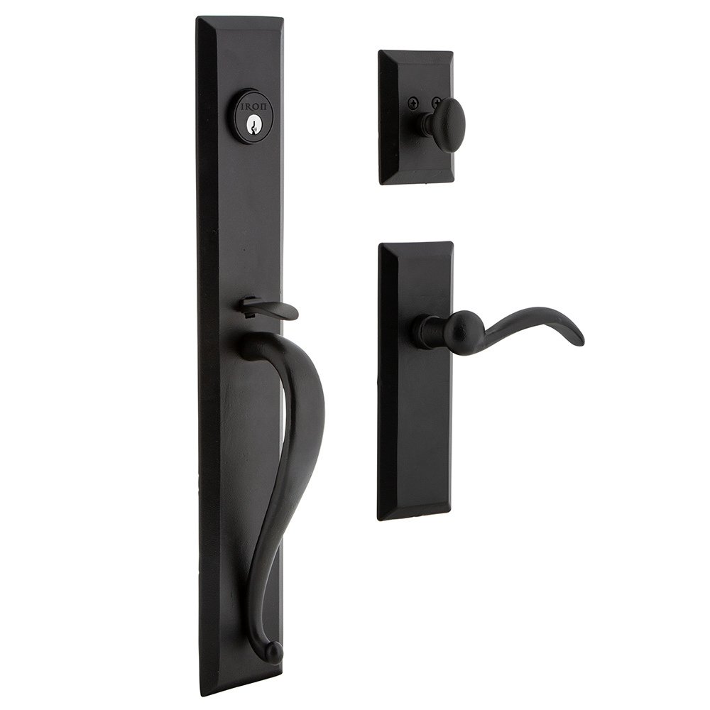 Keep One-Piece Handleset with A Grip with Keep Plate and Tine Lever in Black Iron