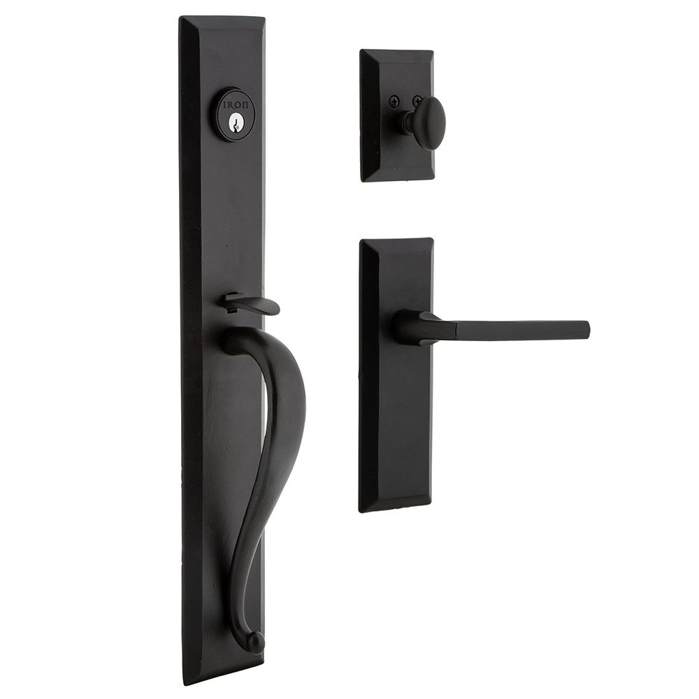 Keep One-Piece Handleset with A Grip with Keep Plate and Dirk Lever in Black Iron