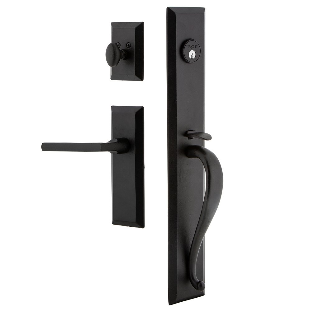 Keep One-Piece Handleset with A Grip with Keep Plate and Dirk Lever in Black Iron
