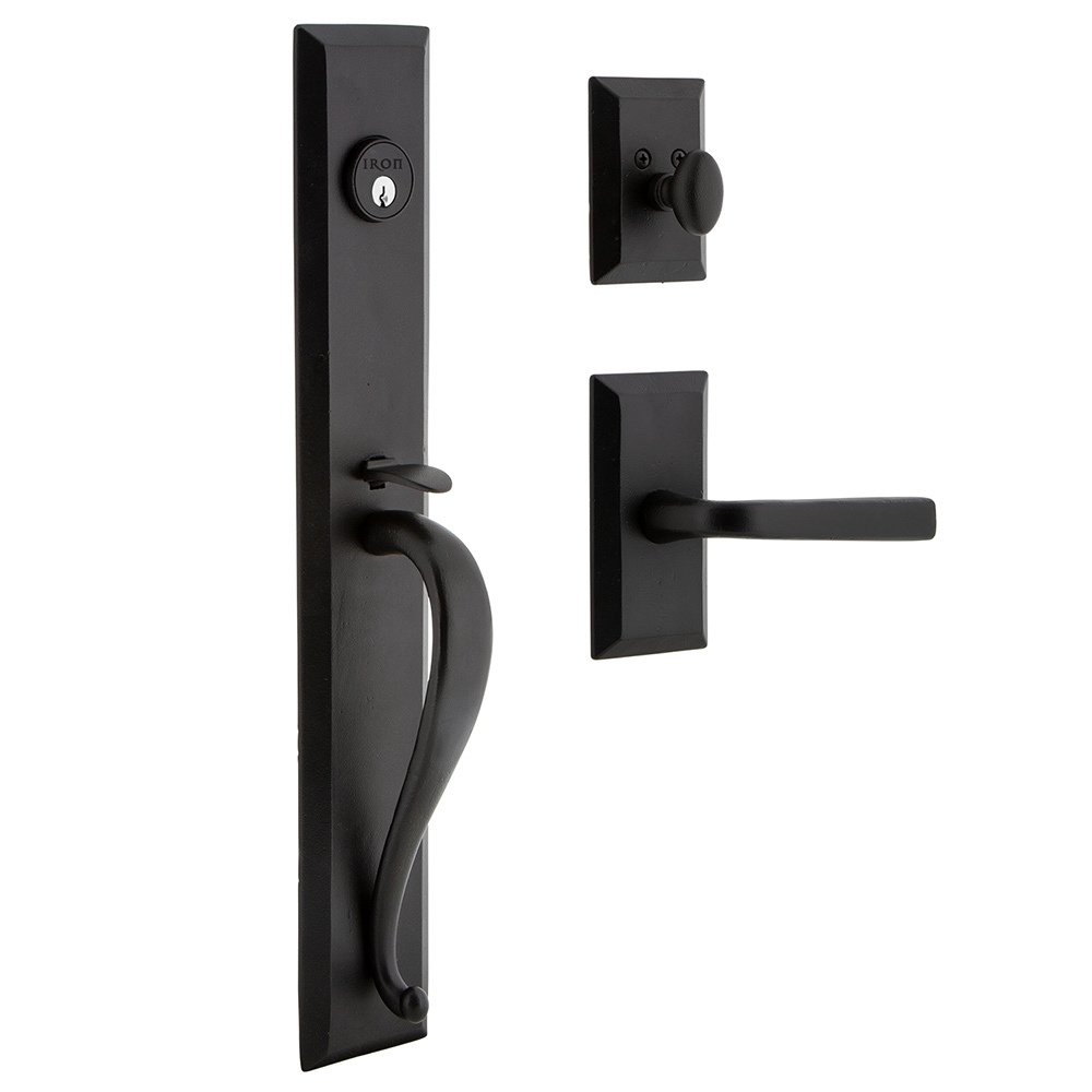 Keep One-Piece Handleset with A Grip with Vale Plate and Lance Lever in Black Iron