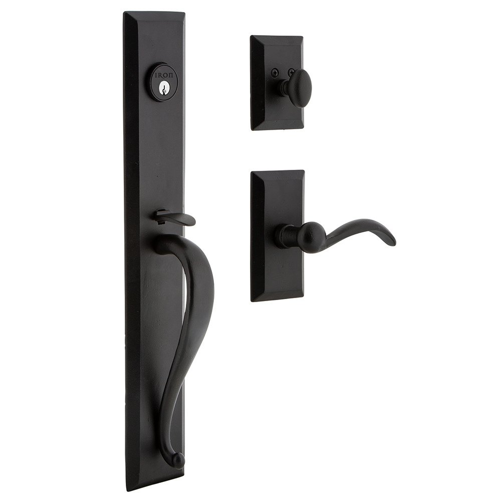 Keep One-Piece Handleset with A Grip with Vale Plate and Tine Lever in Black Iron