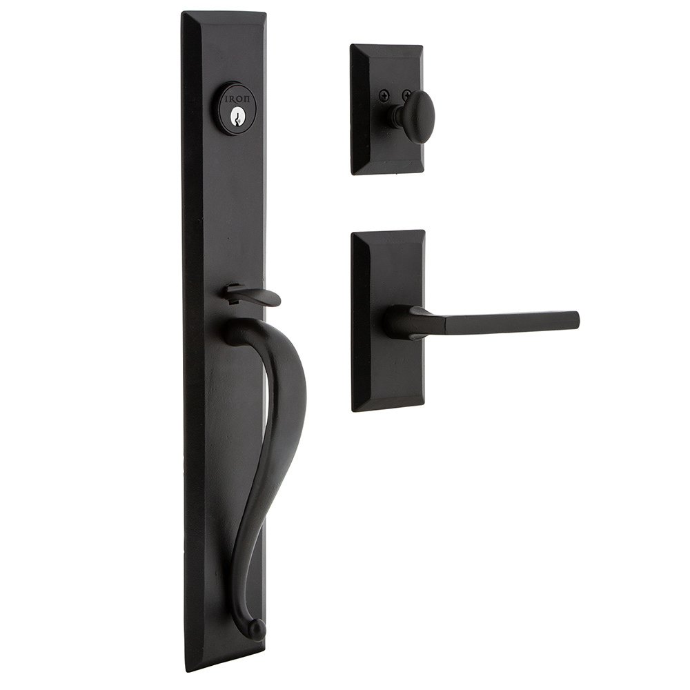 Keep One-Piece Handleset with A Grip with Vale Plate and Dirk Lever in Black Iron