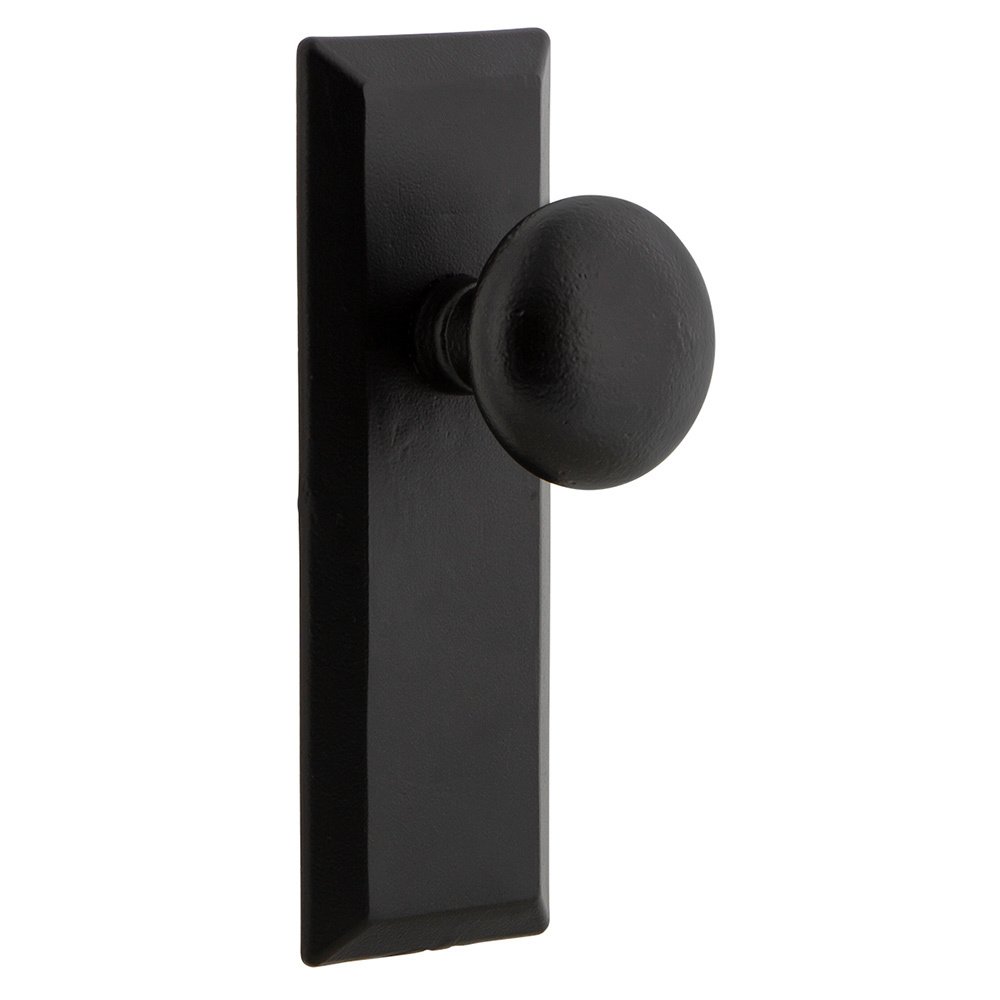 Privacy Keep Plate with Left Handed Keep Knob in Black Iron