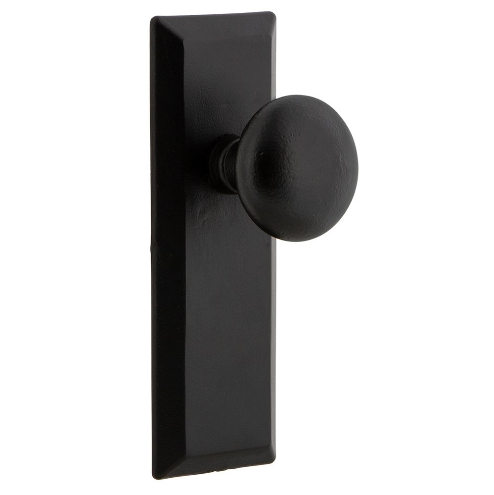 Privacy Keep Plate with Right Handed Keep Knob in Black Iron