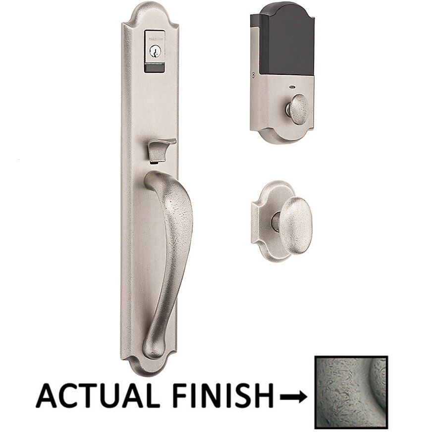 Evolved Single Cylinder Bluetooth Handleset with Oval Knob in Distressed Antique Nickel