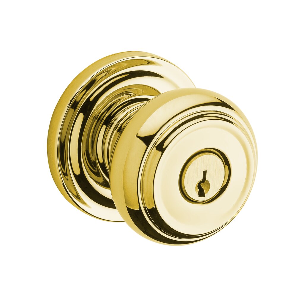 Keyed Entry Door Knob with Round Rose in Polished Brass