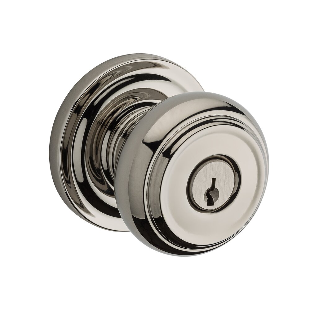 Keyed Entry Door Knob with Round Rose in Lifetime Pvd Polished Nickel