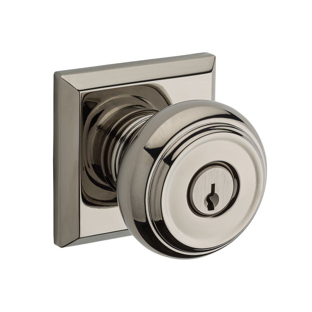 Keyed Entry Door Knob with Square Rose in Lifetime Pvd Polished Nickel