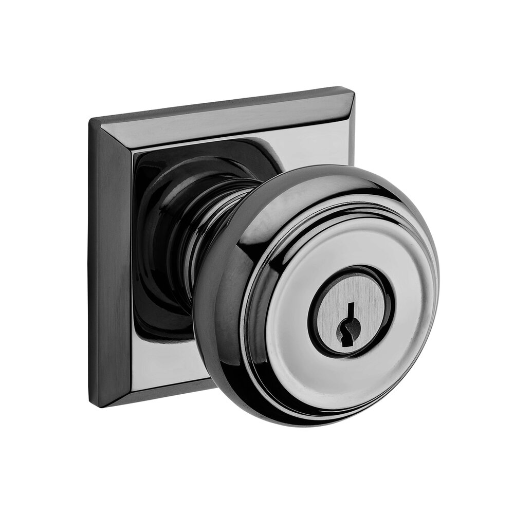Keyed Entry Door Knob with Square Rose in Polished Chrome