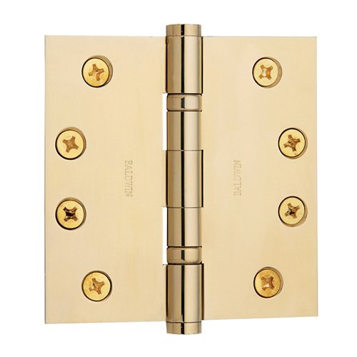 4" x 4" Ball Bearing Square Corner Door Hinge with Non Removable Pin in Lifetime PVD Polished Brass (Sold Individually)