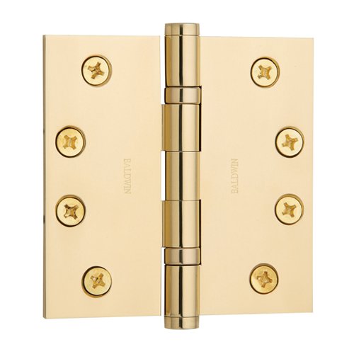 4" x 4" Ball Bearing Square Corner Door Hinge with Non Removable Pin in Polished Brass