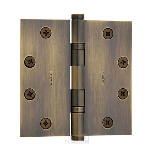 4" x 4" Ball Bearing Square Corner Door Hinge with Non Removable Pin in Satin Brass & Black (Sold Individually)