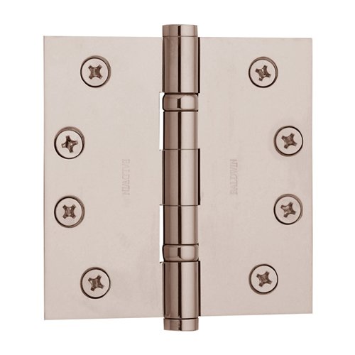 4" x 4" Ball Bearing Square Corner Door Hinge with Non Removable Pin in Lifetime PVD Polished Nickel (Sold Individually)