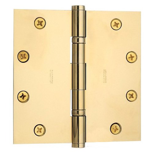 4 1/2" x 4 1/2" Ball Bearing Square Corner Door Hinge with Non Removable Pin in Lifetime PVD Polished Brass (Sold Individually)