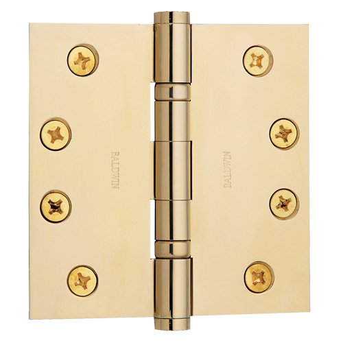 4 1/2" x 4 1/2" Ball Bearing Square Corner Door Hinge with Non Removable Pin in Unlacquered Brass (Sold Individually)