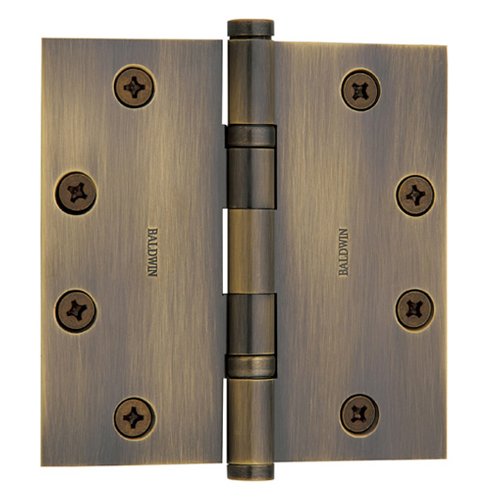 4 1/2" x 4 1/2" Ball Bearing Square Corner Door Hinge with Non Removable Pin in Satin Brass & Black (Sold Individually)