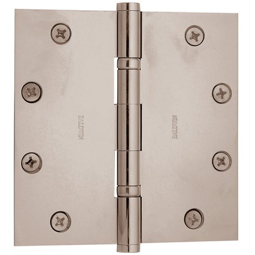 5" x 5" Ball Bearing Square Corner Door Hinge with Non Removable Pin in Lifetime PVD Polished Nickel