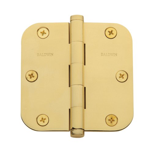 3 1/2" x 3 1/2" 5/8" Radius Door Hinge in Lifetime PVD Polished Brass (Sold Individually)