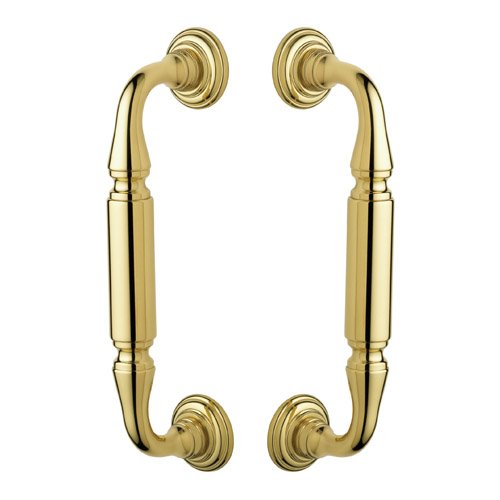8" Centers Back to Back Door Pull with Rosettes in Lifetime PVD Polished Brass