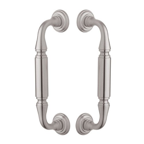 8" Centers Back to Back Glass Door Pull with Rosettes in Lifetime PVD Satin Nickel
