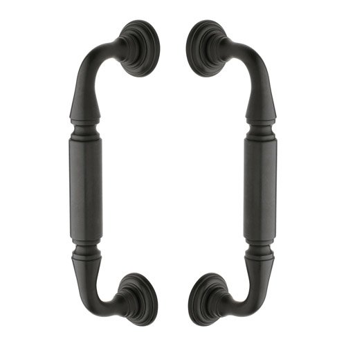 8" Centers Back to Back Glass Door Pull with Rosettes in Oil Rubbed Bronze
