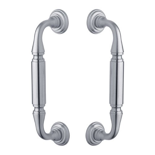 8" Centers Back to Back Glass Door Pull with Rosettes in Satin Chrome