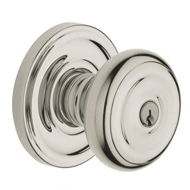 Keyed Entry Door Knob with Classic Rose in Lifetime PVD Polished Nickel
