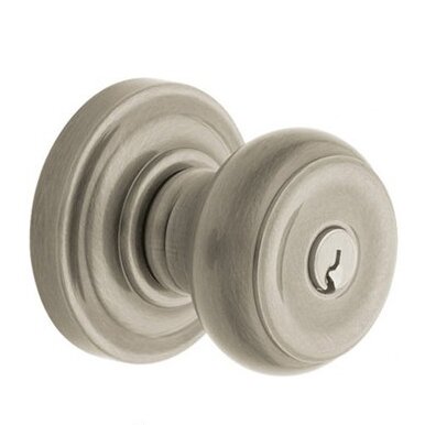 Keyed Entry Door Knob with Classic Rose in Lifetime PVD Satin Nickel
