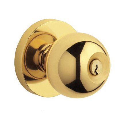 Keyed Entry Door Knob with Rose in Lifetime PVD Polished Brass
