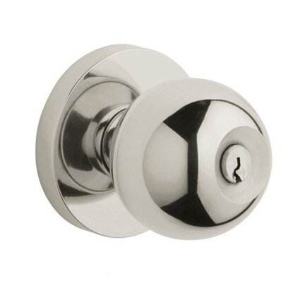 Keyed Entry Door Knob with Rose in Lifetime PVD Polished Nickel
