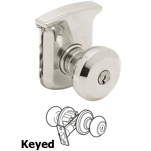 Keyed Entry Door Knob with Rose in Lifetime PVD Polished Nickel