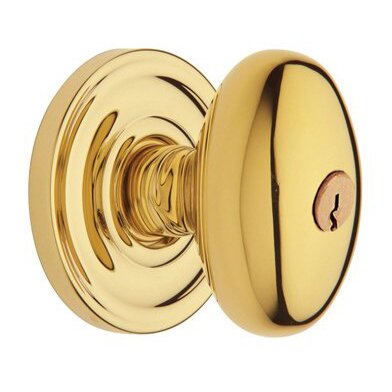 Keyed Entry Door Knob with Classic Rose in Lifetime PVD Polished Brass