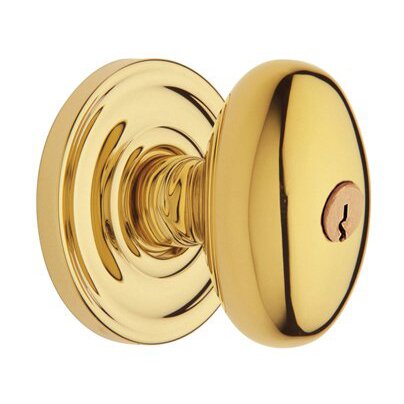 Keyed Entry Door Knob with Classic Rose in Unlacquered Brass